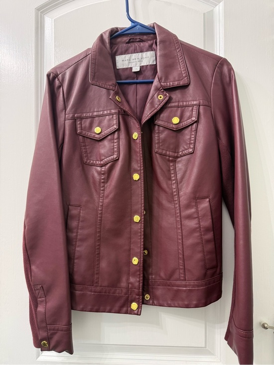 Marc New York Jackets & Blazers - Marc New York Burgundy Faux Leather Snap-Front Jacket